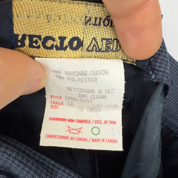 VTG Upcycled Academia Navy Blue Checked Button-Down Preppy Midi Skirt sz 13 / L - Picture 6 of 9